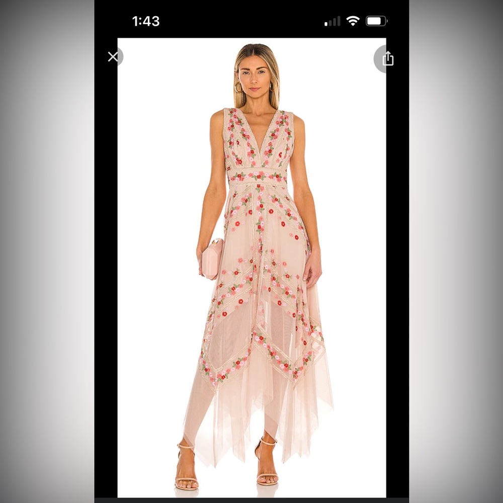 BCBGMaxAzria Pink Embroidered Tulle Floral Spring/Summer Dress